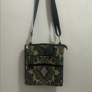 Danny K. tapestry crossbody bag featuring a green and black mandala pattern !!!